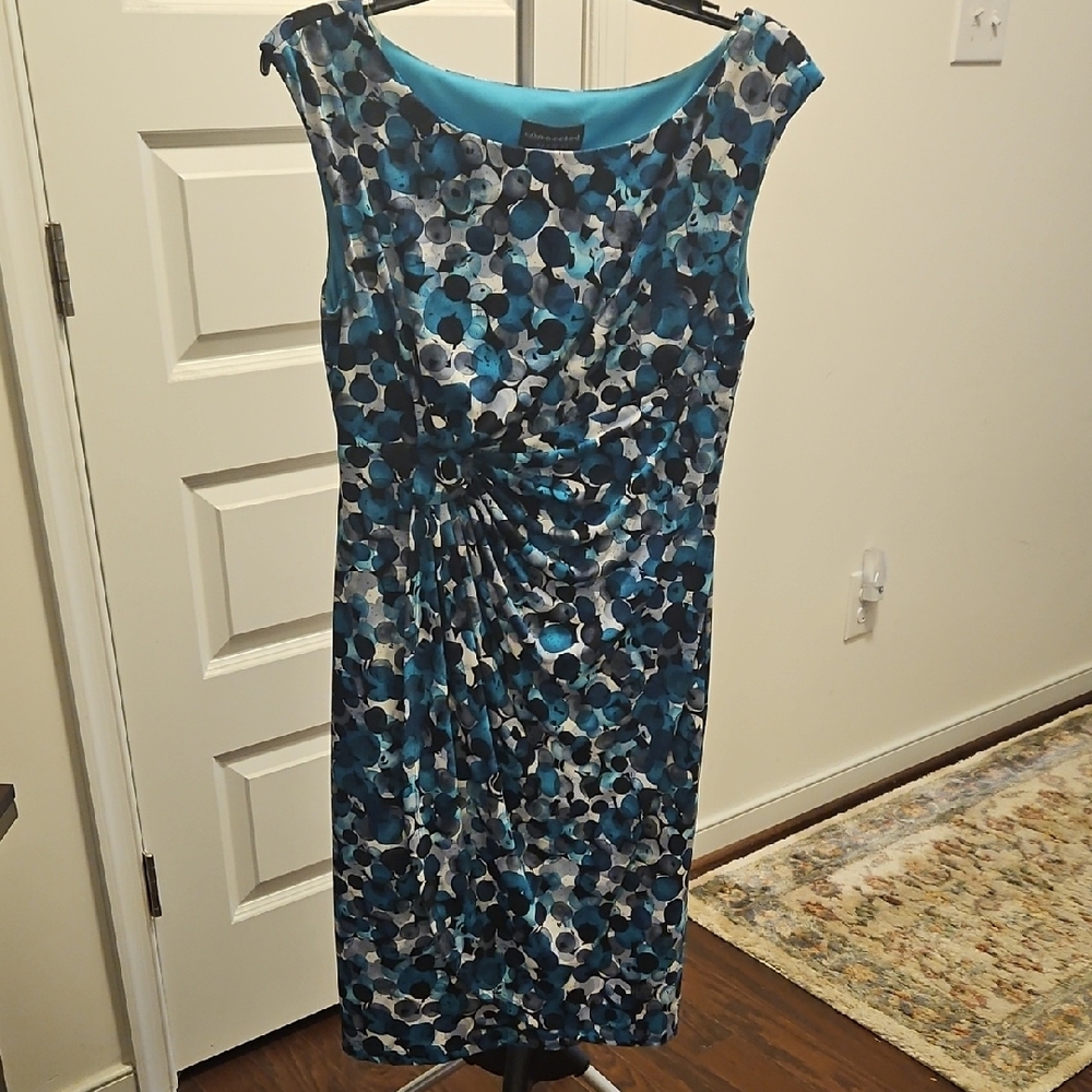 Connected Apparel Abstract Blue and Black Midi Dress